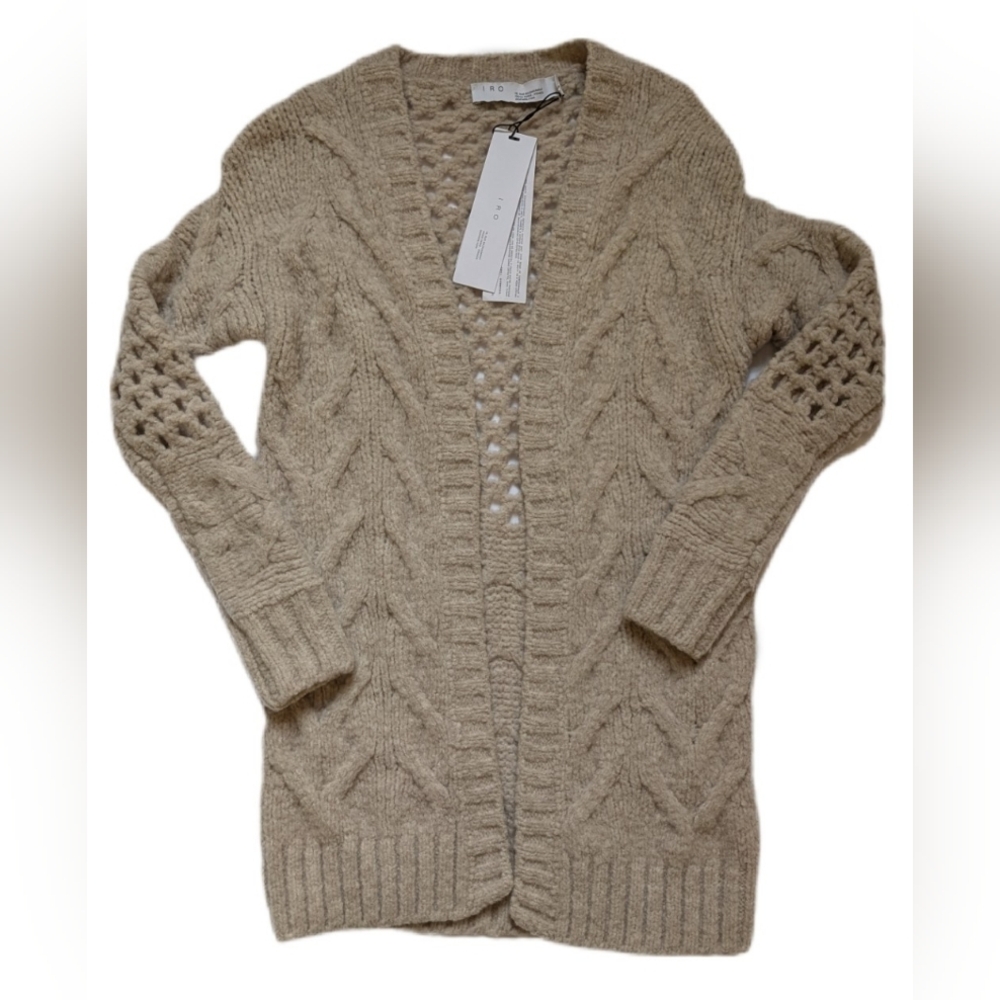 NWT IRO Paris Air Cardigan, X Small, Oatmeal Wool Chunky Cable Knit, Long Sleeve